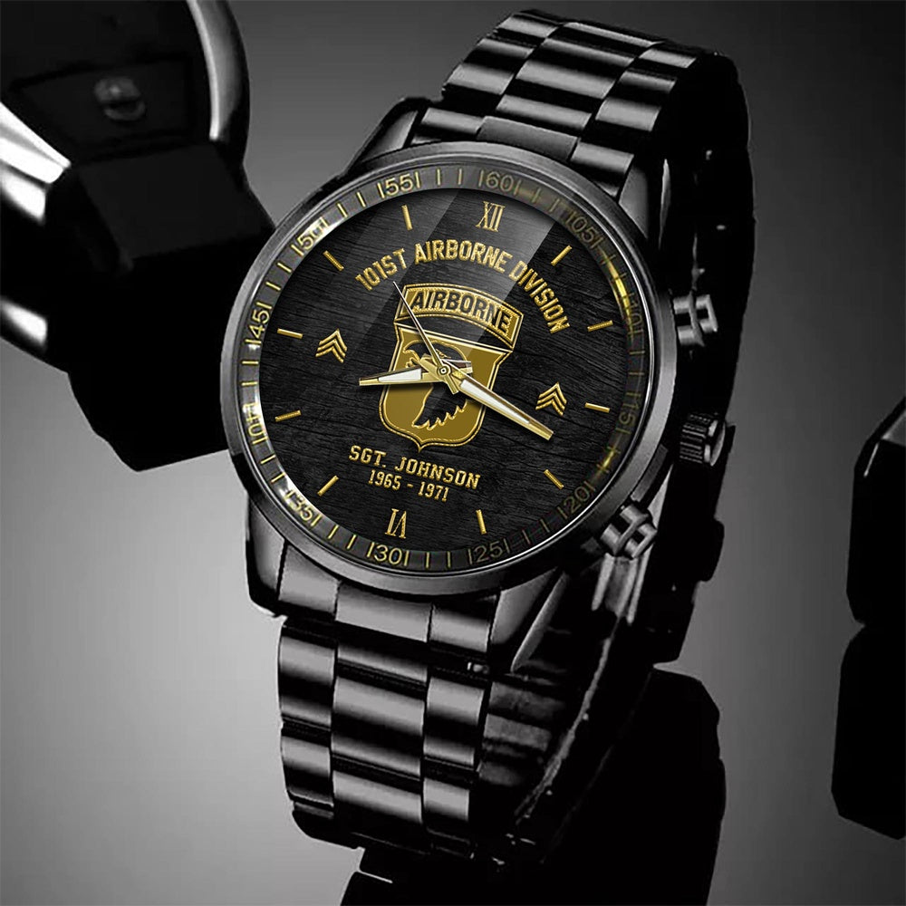 101st Airborne Division Watch Personalized Name Rank And Year, Watch Military Veteran Watch, Dad Gifts, Military Style Watches