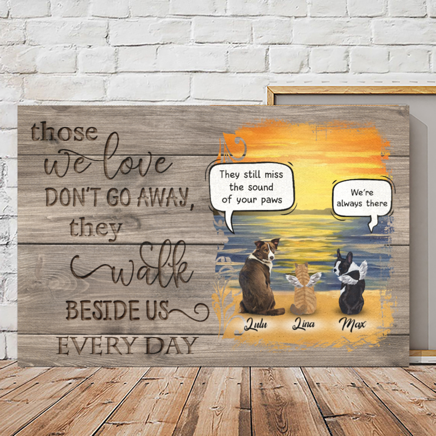 Personalized Canvas/Poster Prints for Friends/Pet Lovers - Amazing Gift Personalized With Dogs/Cats breed & Names - Pets Conversation - They walk beside us