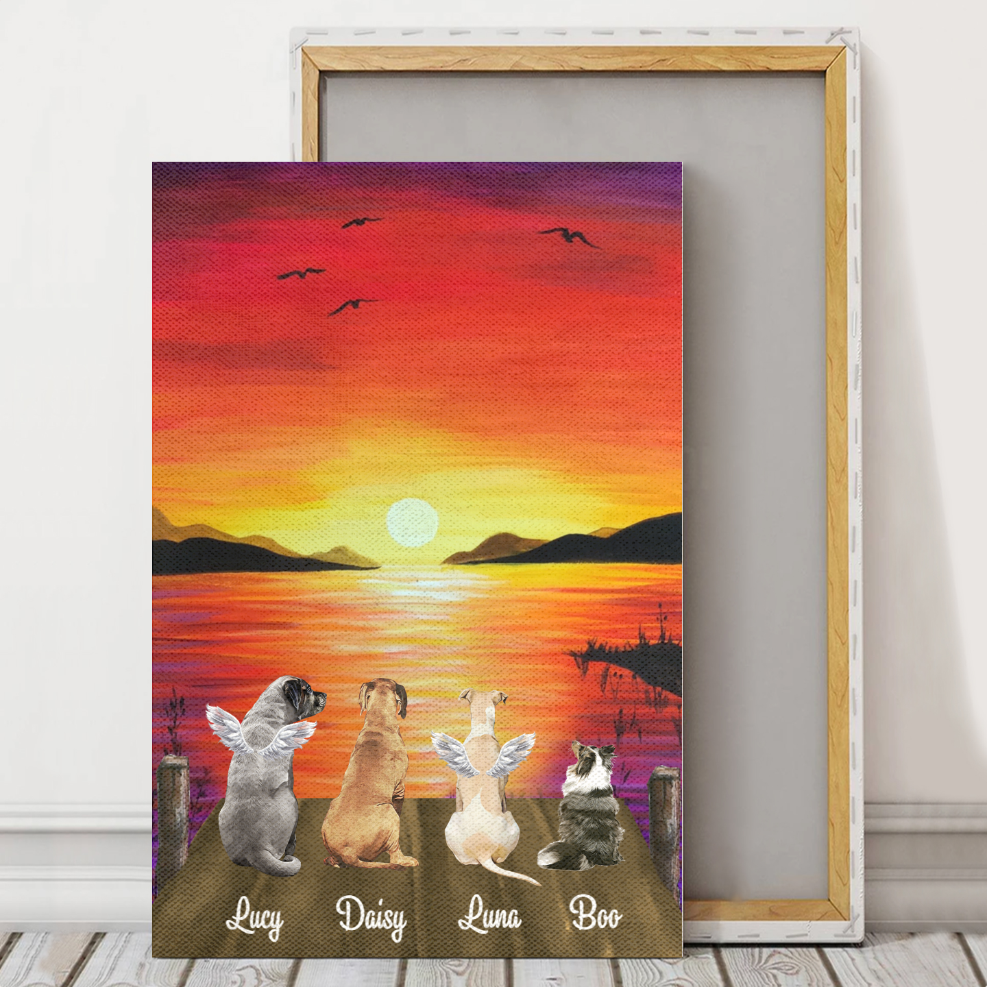 Personalized Canvas/Poster Prints For Friends/Pet Lovers - Unique Gift Custom With Dogs/Cats Breed & Names - Dogs See The Sunset