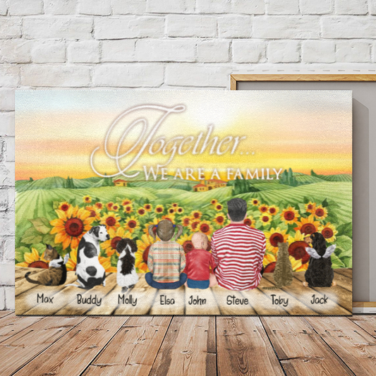 Custom Canvas Prints for Friends/Pet Lovers - Amazing Gift Personalized With Dogs/Cats breed & Names -Family with pets - Dad and children with Pets