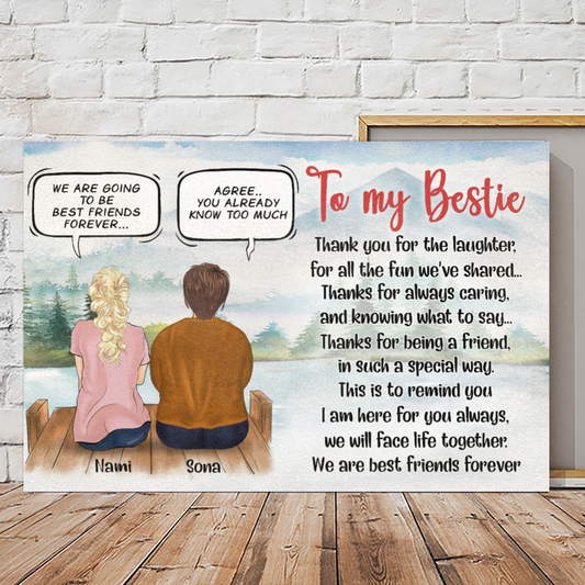 Personalized Canvas/Poster Prints For Friends - Unique Gift Custom With Hair, Skin Color & Names - To my Bestie - Chubby/ Skinny Friend's Conversation