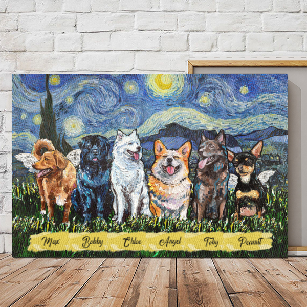 Personalized Canvas/Poster Prints for Friends/Pet Lovers - Best Gift Personalized With Dogs/Cats breed & Names - Dogs/Cats on the grass oil painting - (Up to 6 Pets/Dogs/Cats)