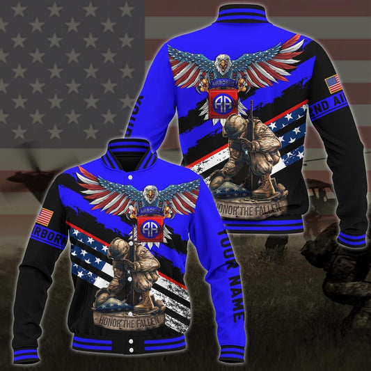 82nd Airborne American Eagle Flag Military Ranks Veteran Ranks Custom Baseball Jacket And Jogger
