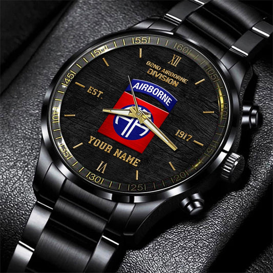 82nd Airborne Black Fashion Watch Personalized Name, US Military Watch, Watches For Soldiers, Best Military Watches