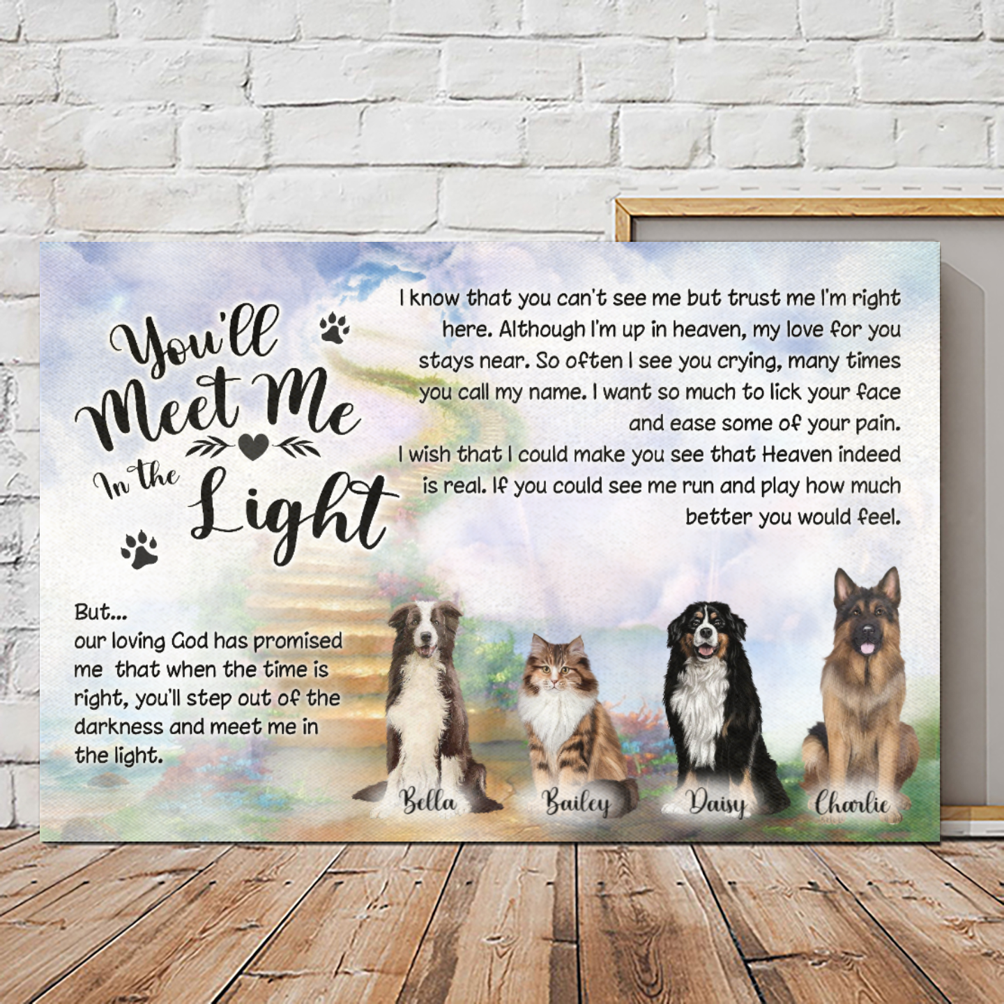 Personalized Canvas/Canvas With Frame/Poster for Pet lovers - You'll meet me in the light - Choose up to 4 Pets/Dogs/Cats - Furlidays