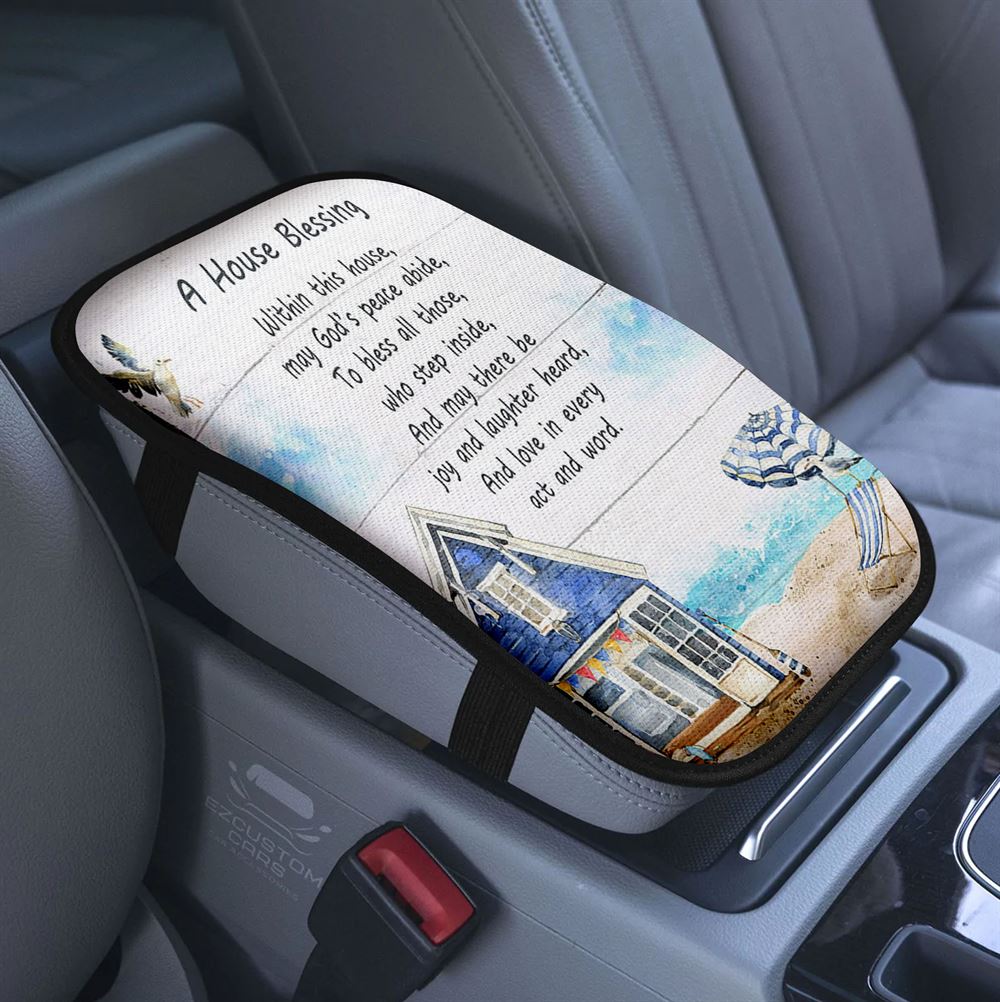 A House Blessing Car Center Console Cover, God Bless This House Armrest Pad Cover, Christian Car Accessory