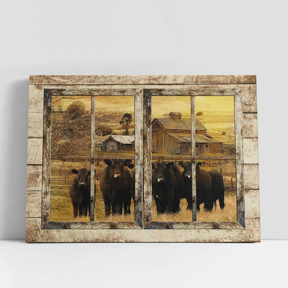 Aberdeen Angus Farm Through The Window Frame Canvas Wall Art, Bible Verse Canvas, Religious Prints