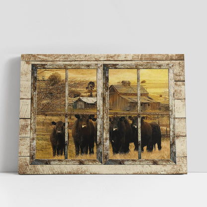 Aberdeen Angus Farm Through The Window Frame Canvas Wall Art, Bible Verse Canvas, Religious Prints