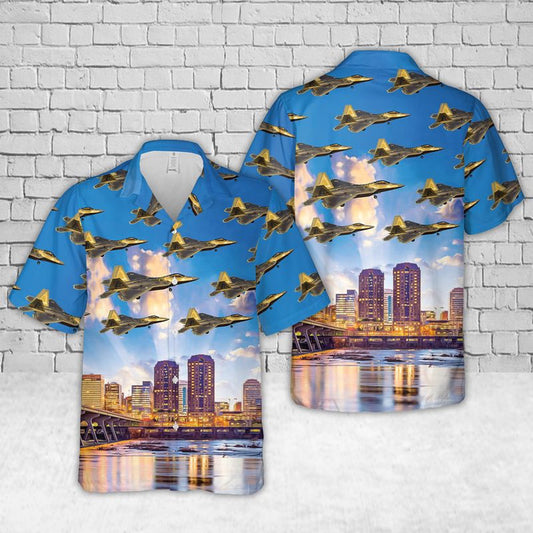 Air Force Hawaiian Shirt, 192nd Wing F-22 Raptor Virginia Air National Guard Hawaiian Shirt, Air Force Aloha Shirt