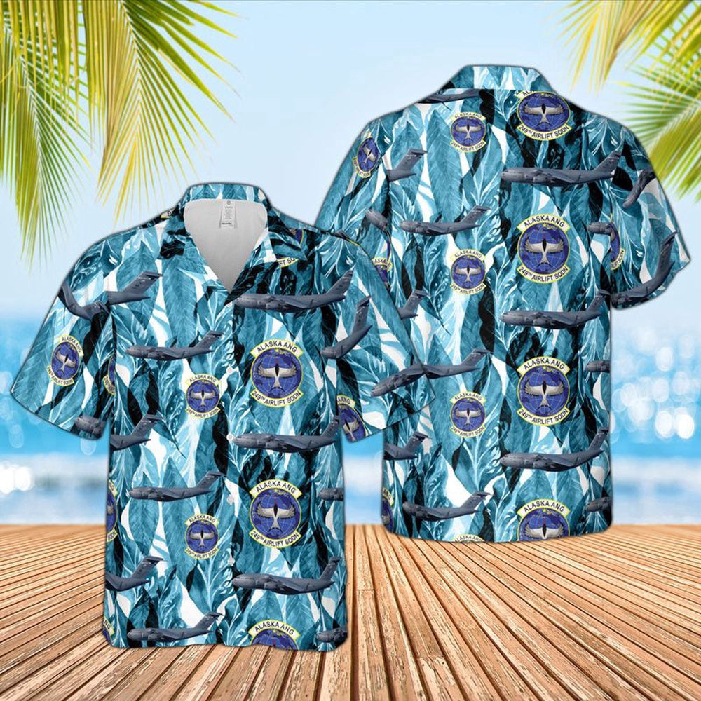 Air Force Hawaiian Shirt, Alaska Air National Guard 176th Wing 144th Airlift Squadron C-17A Globemaster III Hawaiian Shirt, Air Force Aloha Shirt