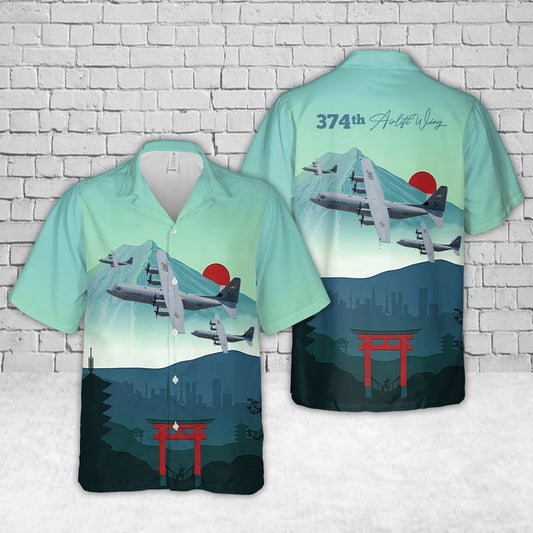 Air Force Hawaiian Shirt, C-130 US Air Force 374th Airlift Wing Hawaiian Shirt, Air Force Aloha Shirt