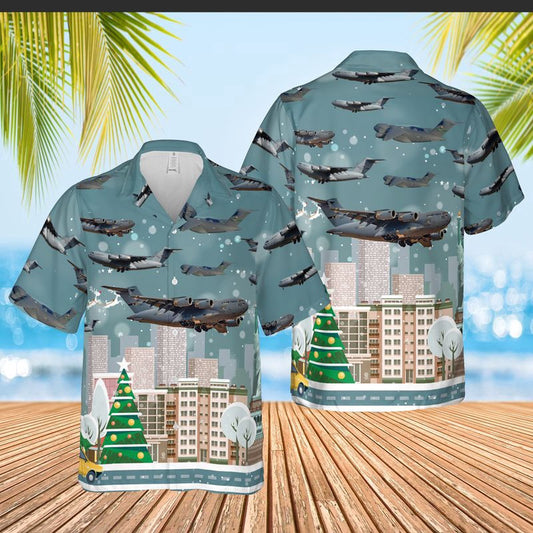 Air Force Hawaiian Shirt, C-17 Globemaster III New York Air National Guard Christmas Hawaiian Shirt, Air Force Aloha Shirt