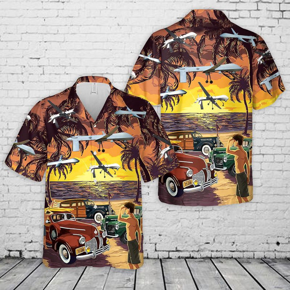 Air Force Hawaiian Shirt, California Air National Guard General Atomics MQ-1 Predator Hawaiian Shirt, Air Force Aloha Shirt