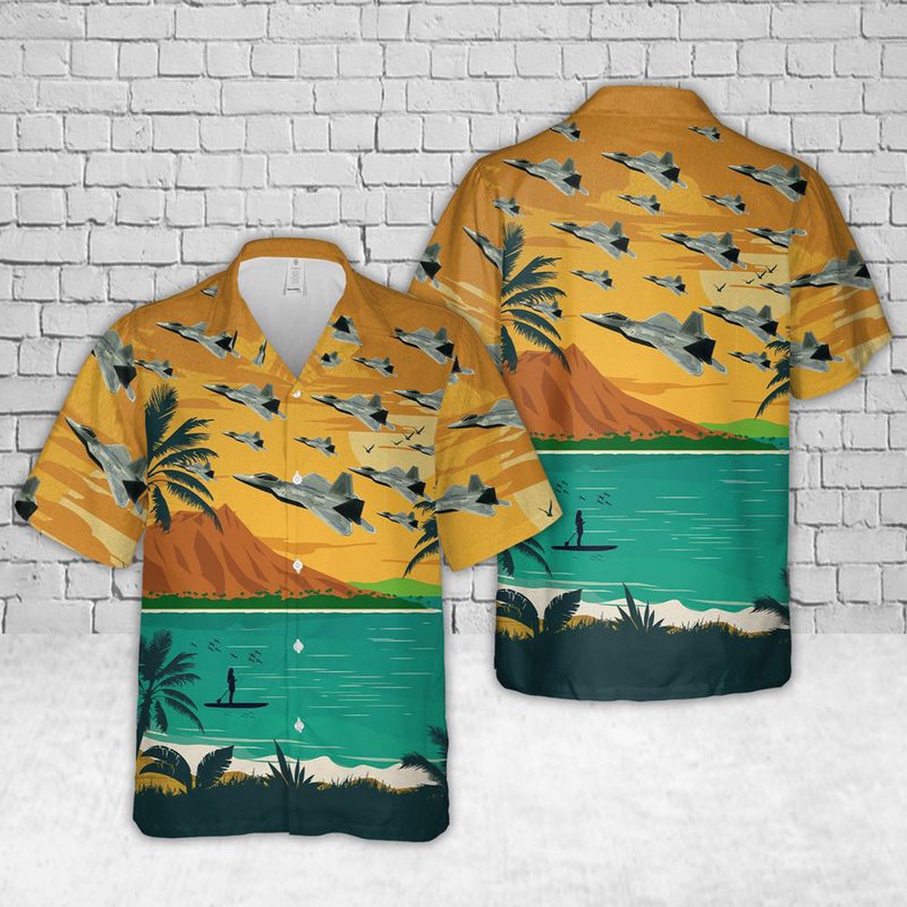 Air Force Hawaiian Shirt, F-22 Raptor Hawaii Air National Guard Hawaiian Shirt, Air Force Aloha Shirt