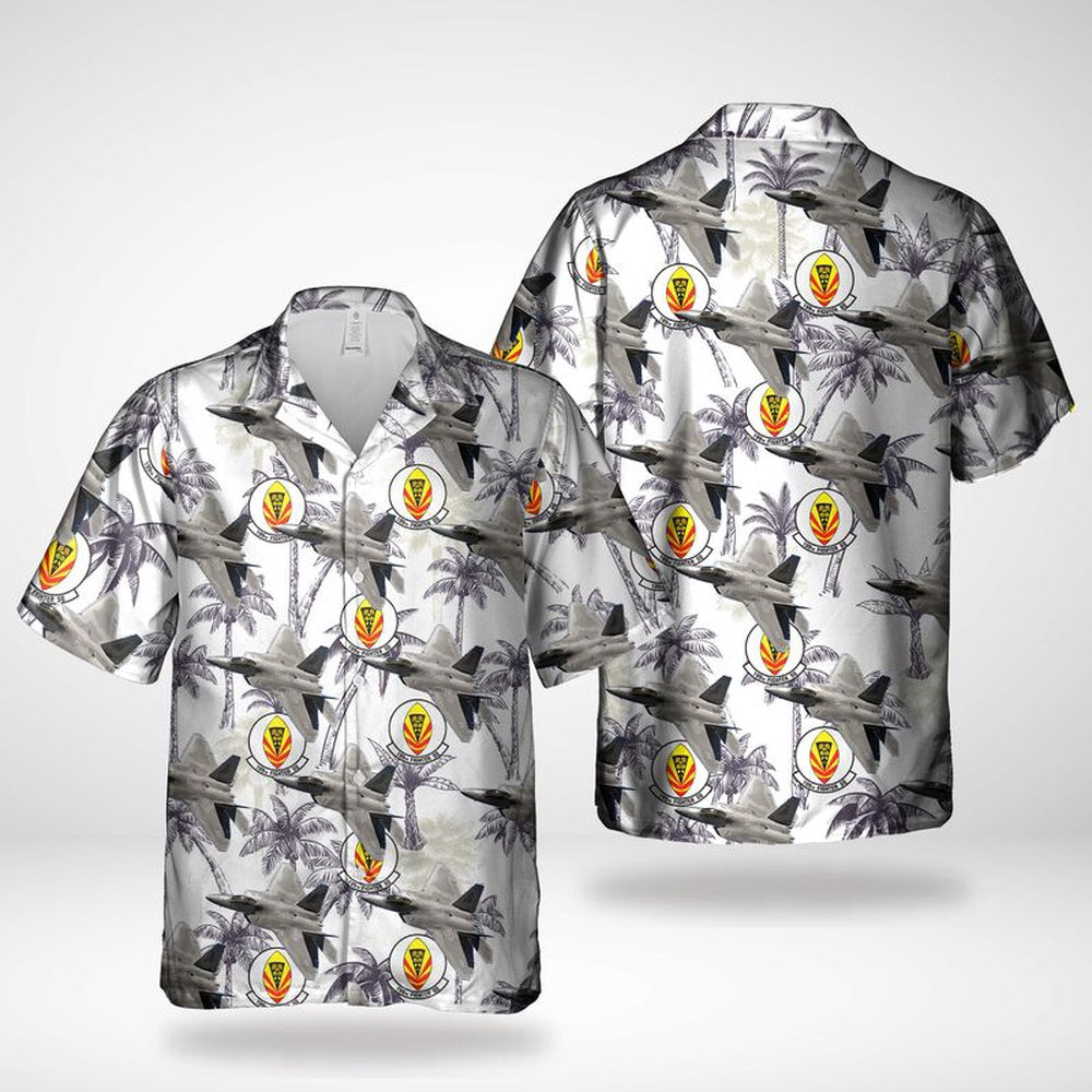 Air Force Hawaiian Shirt, Hawaii Air National Guard, 199th Fighter Squadron, Lockheed Martin F-22 Raptor Hawaiian Shirt, Air Force Aloha Shirt
