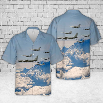 Air Force Hawaiian Shirt, KC-135 of the 116th Air Refueling Squadron over Mount Rainier Washington Air National Guard Hawaiian Shirt