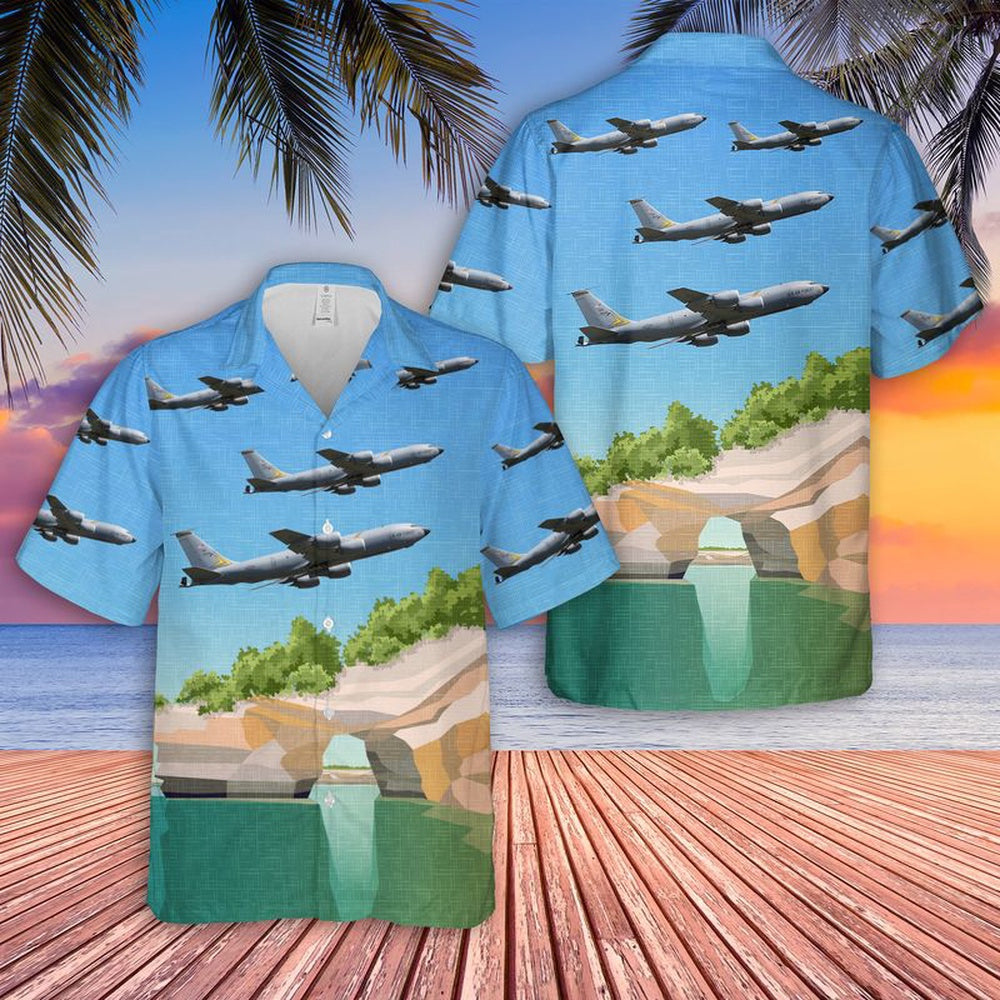 Air Force Hawaiian Shirt, Michigan Air National Guard KC-135R Stratotanker Hawaiian Shirt, Air Force Aloha Shirt