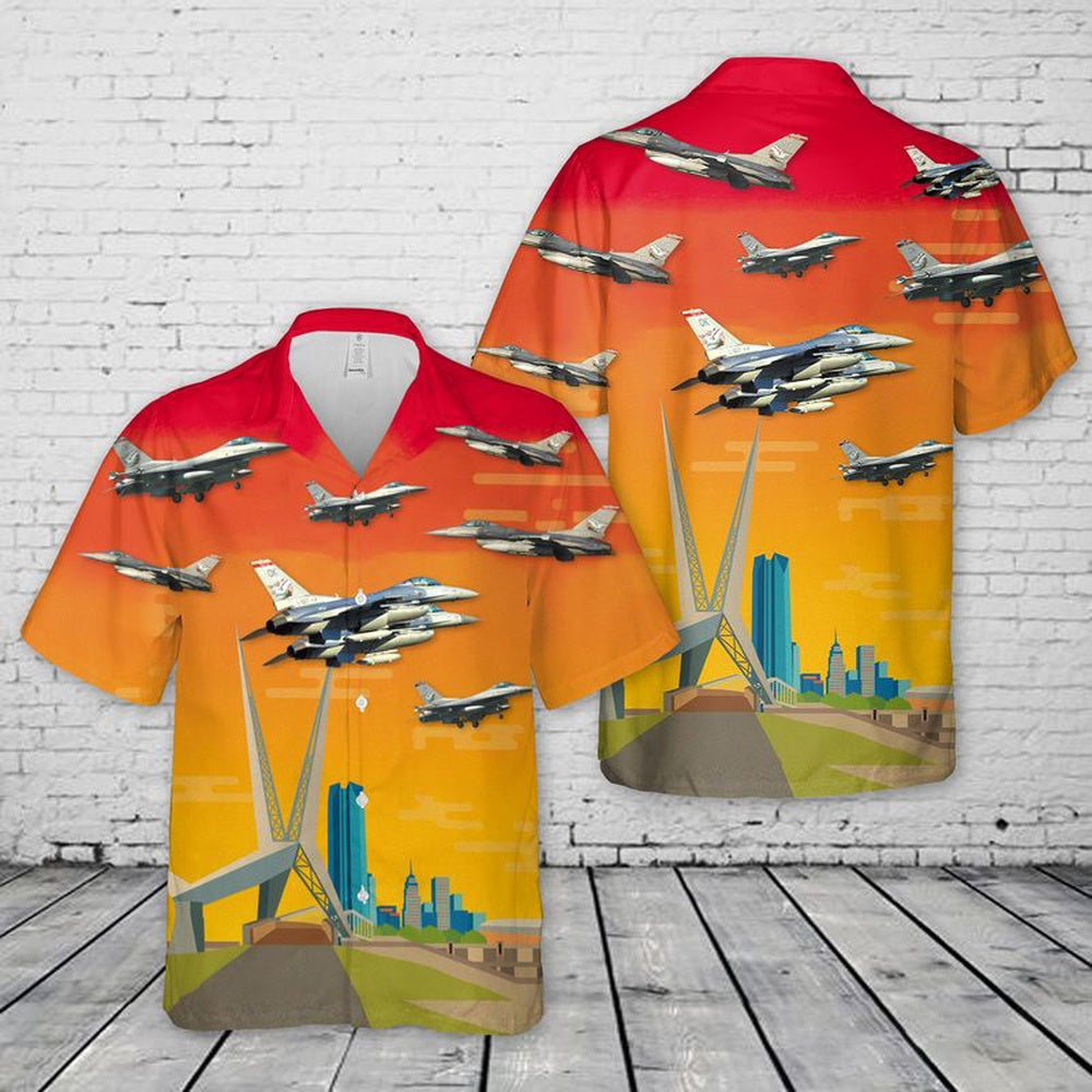 Air Force Hawaiian Shirt, Oklahoma Air National Guard F-16C Block 42E Fighting Falcons Hawaiian Shirt, Air Force Aloha Shirt
