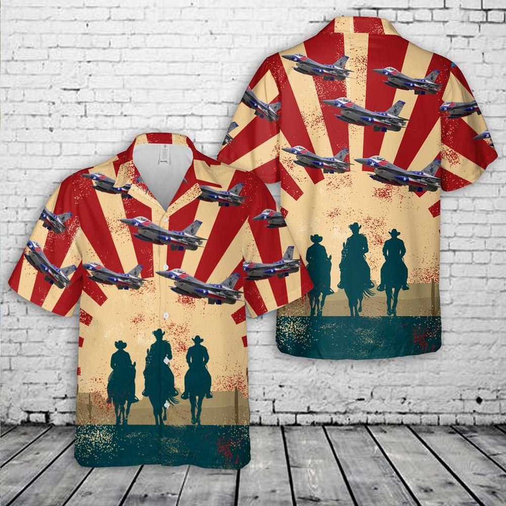 Air Force Hawaiian Shirt, Texas Air National Guard 182d Fighter Squadron F-16 Fighting Falcon Hawaiian Shirt, Air Force Aloha Shirt