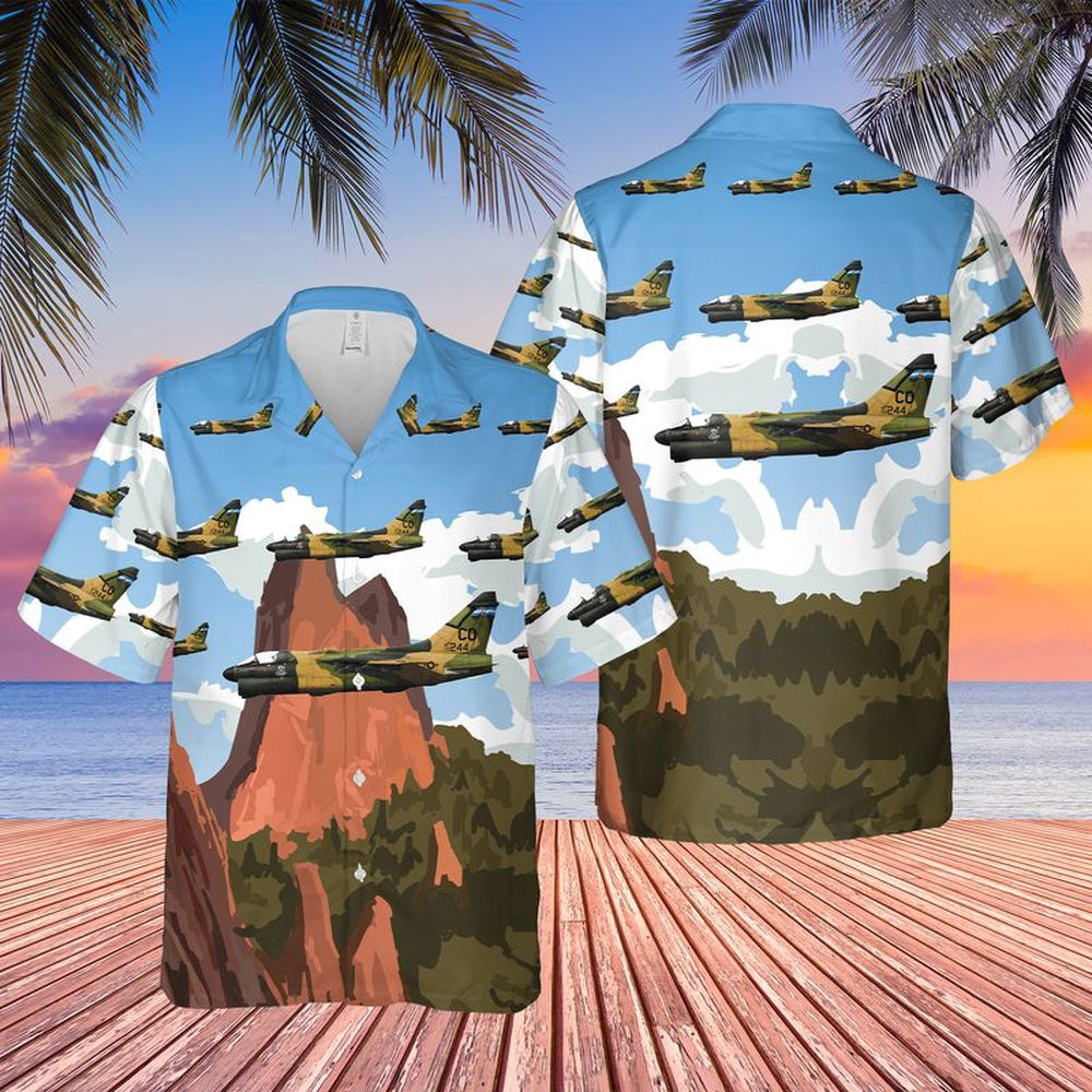 Air Force Hawaiian Shirt, USAF Colorado Air National Guard LTV A-7D Corsair II Hawaiian Shirt, Air Force Aloha Shirt