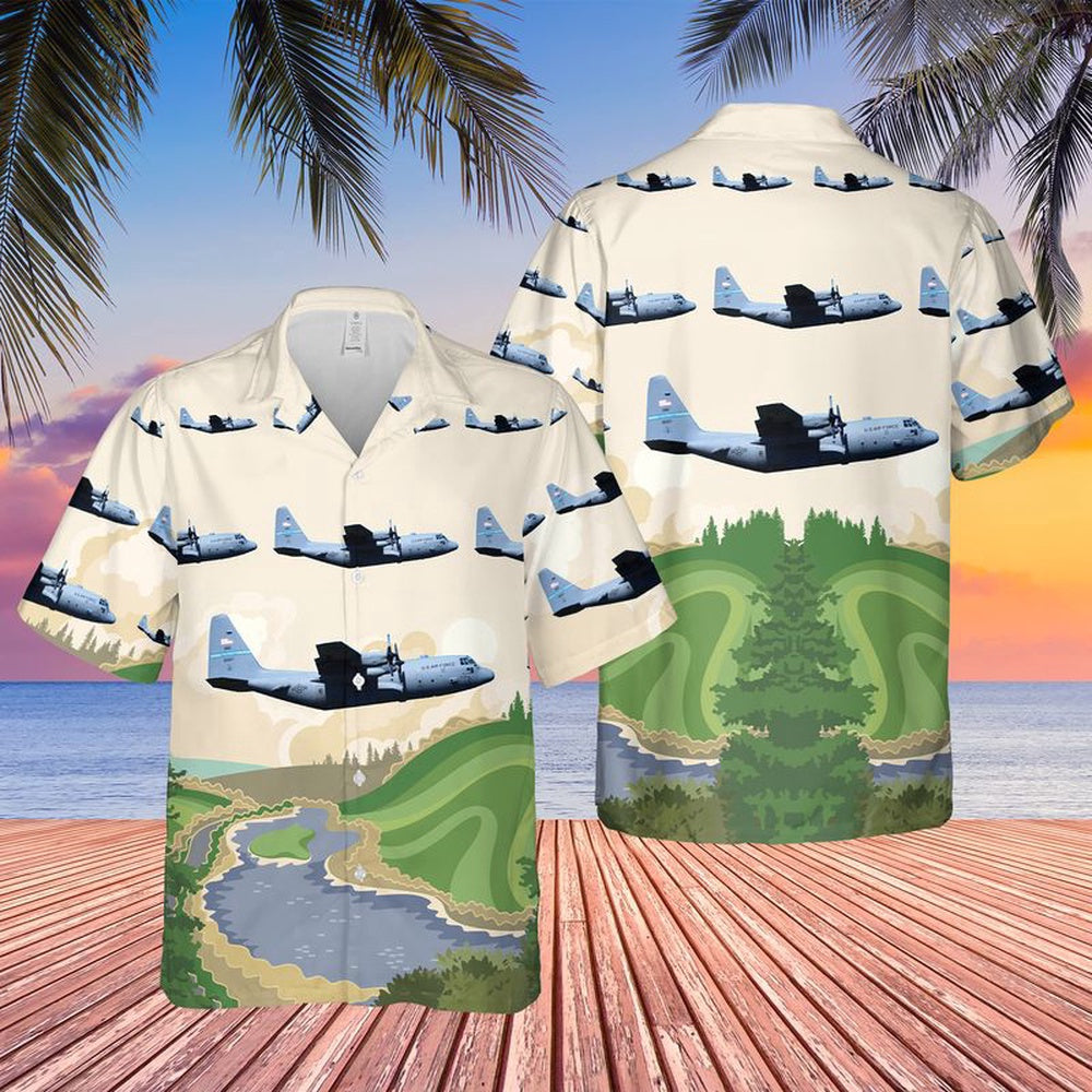 Air Force Hawaiian Shirt, USAF Delaware Air National Guard 166th Airlift Wing C-130 Hercules Hawaiian Shirt, Air Force Aloha Shirt