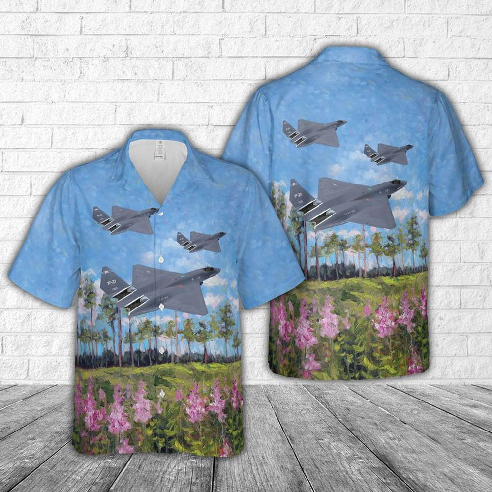 Air Force Hawaiian Shirt, USAF Northrop YF-23 Black Widow Hawaiian Shirt, Air Force Aloha Shirt
