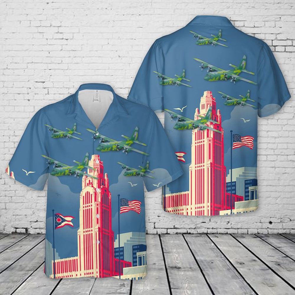 Air Force Hawaiian Shirt, USAF Ohio Air National Guard 179th Airlift Wing C-130H Hercules Hawaiian Shirt, Air Force Aloha Shirt