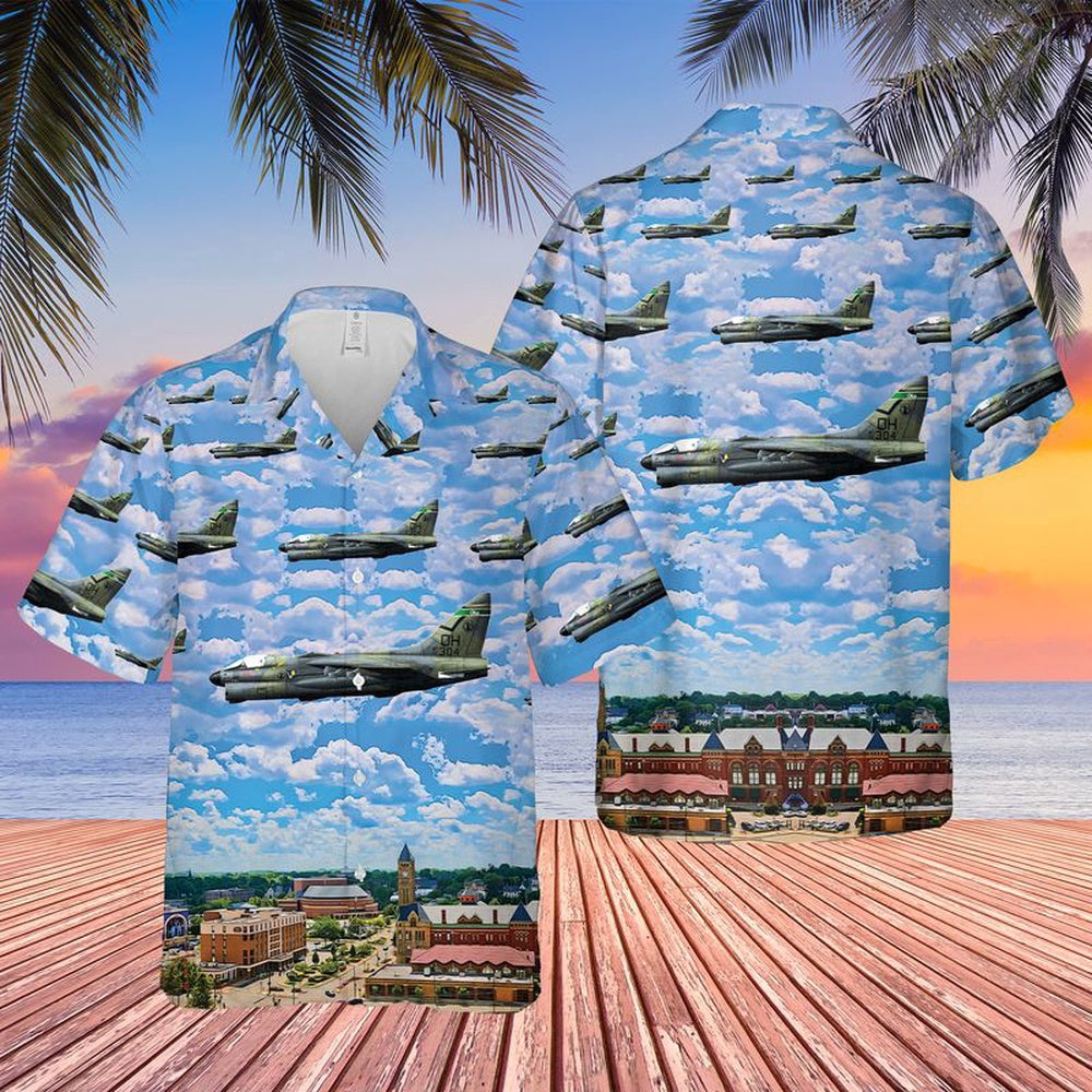 Air Force Hawaiian Shirt, USAF Ohio Air National Guard LTV A-7 Corsair II Hawaiian Shirt, Air Force Aloha Shirt
