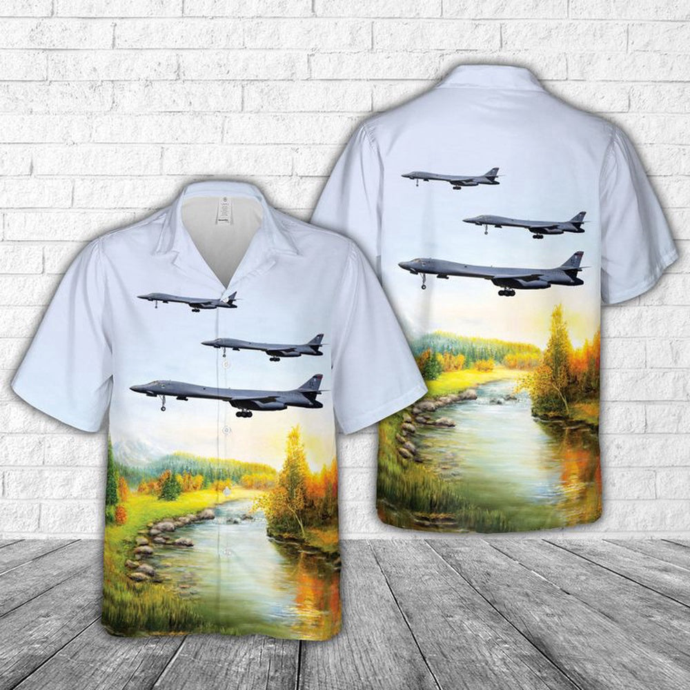 Air Force Hawaiian Shirt, USAF Rockwell B-1B Lancer 86-0139 EL - 28th BW, 34th BS 'Thunderbirds' Hawaiian Shirt, Air Force Aloha Shirt