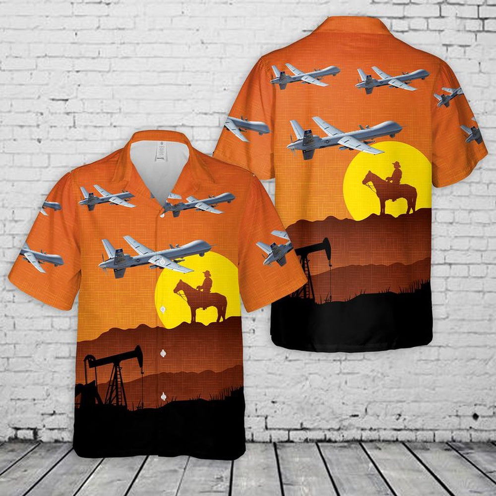 Air Force Hawaiian Shirt, USAF Texas Air National Guard 147th Attack Wing MQ-9 Reaper Hawaiian Shirt, Air Force Aloha Shirt