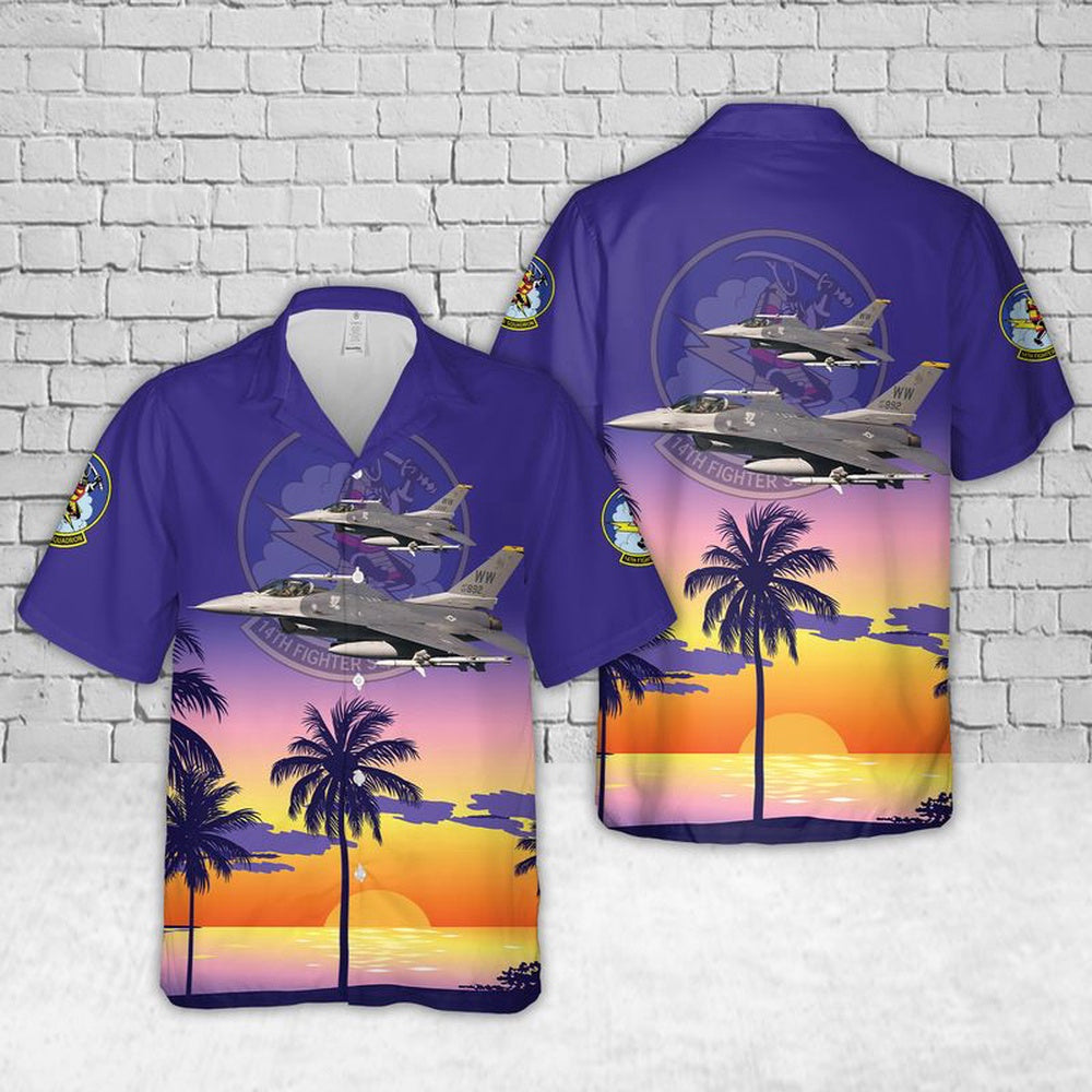 Air Force Hawaiian Shirt, US Air Force 14th Fighter Squadron F-16C block 50 #92-3892 Hawaiian Shirt, Air Force Aloha Shirt