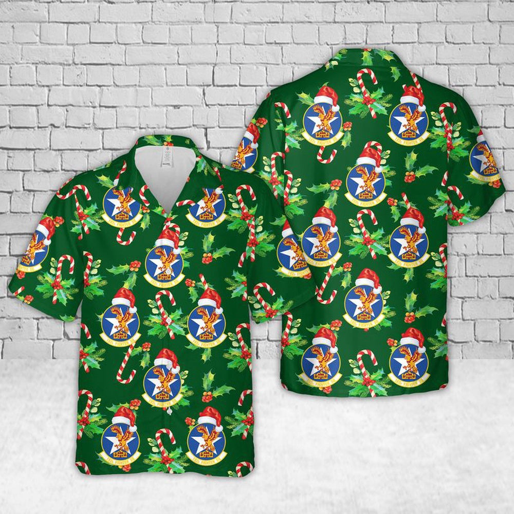 Air Force Hawaiian Shirt, US Air Force 182d Fighter Squadron Christmas Hawaiian Shirt, Air Force Aloha Shirt