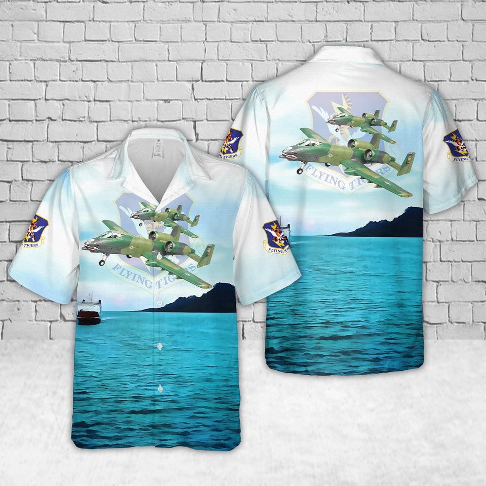 Air Force Hawaiian Shirt, US Air Force 23rd TFW A-10A Flying Tigers Hawaiian Shirt, Air Force Aloha Shirt