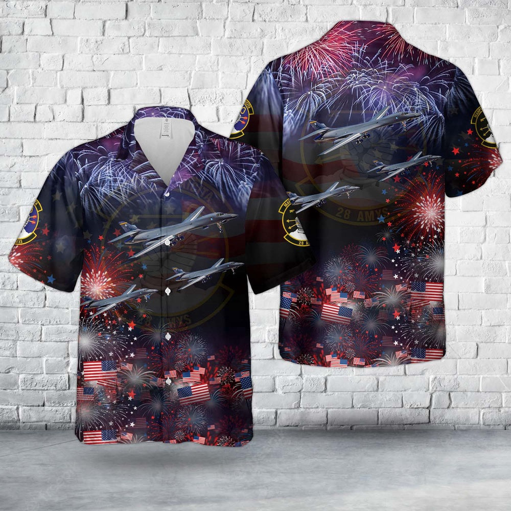 Air Force Hawaiian Shirt, US Air Force 28th Aircraft Maintenance Squadron Rockwell B-1B Lancer, 4th Of July Hawaiian Shirts, Air Force Aloha Shirt