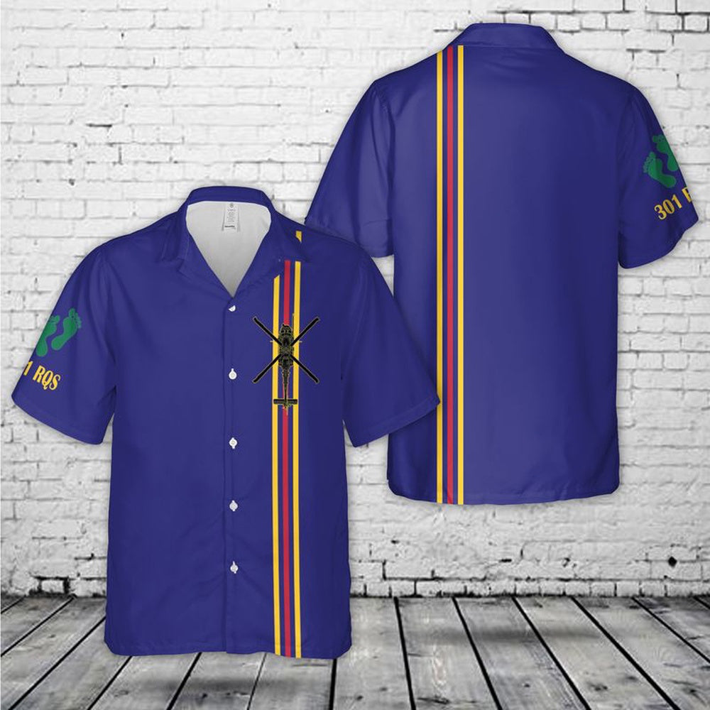 Air Force Hawaiian Shirt, US Air Force 301st Rescue Squadron Helicopter Hawaiian Shirts, Air Force Aloha Shirt