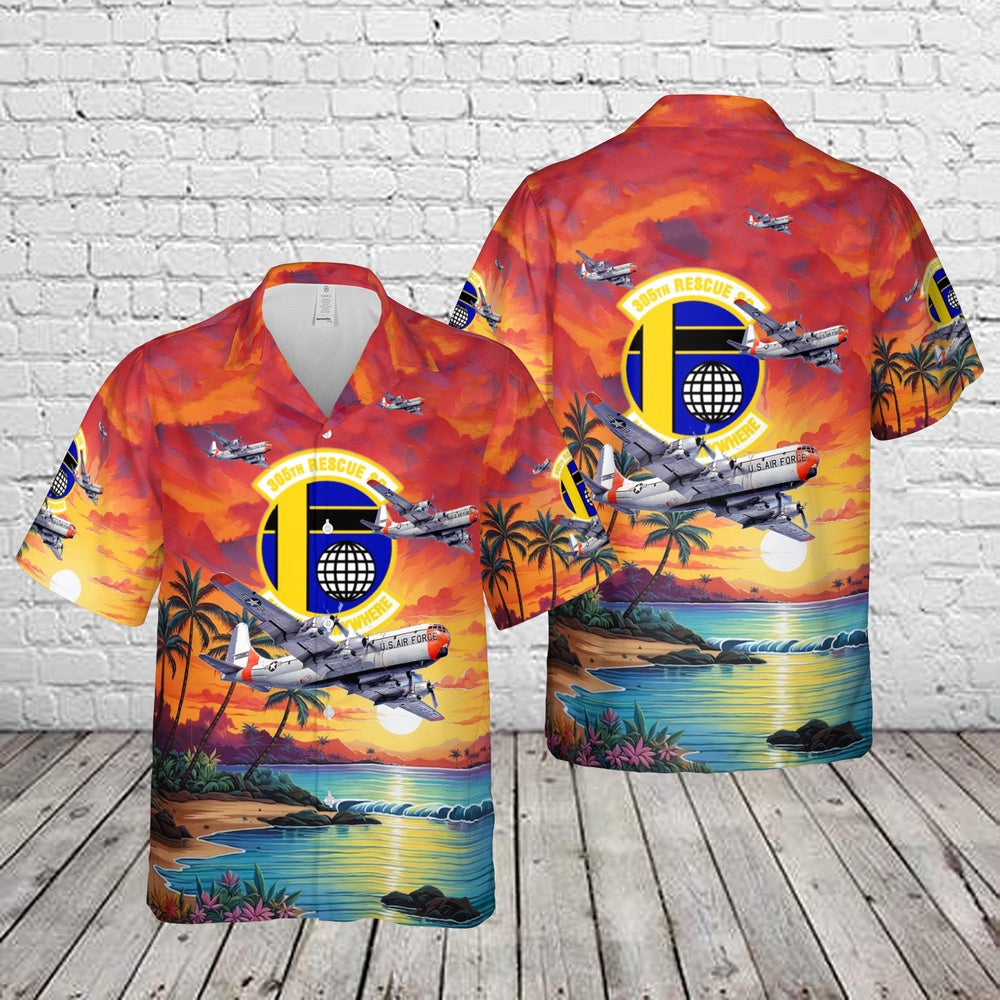 Air Force Hawaiian Shirt, US Air Force 305th Rescue Squadron Boeing C-97G Stratofreighter Hawaiian Shirt, Air Force Aloha Shirt