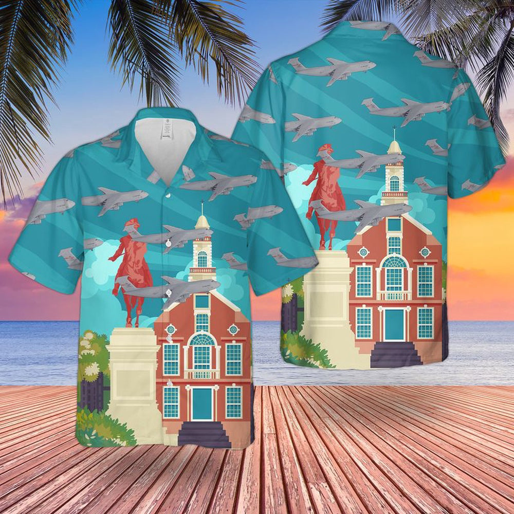 Air Force Hawaiian Shirt, US Air Force 337th Airlift Squadron Lockheed C-5M Super Galaxy Hawaiian Shirt, Air Force Aloha Shirt