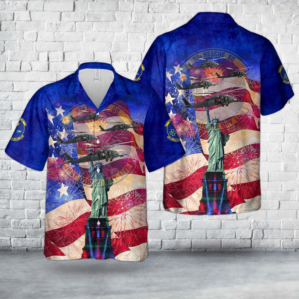 Air Force Hawaiian Shirt, US Air Force 33d Rescue Squadron HH-60 Pave Hawk, 4th Of July Hawaiian Shirt, Air Force Aloha Shirt