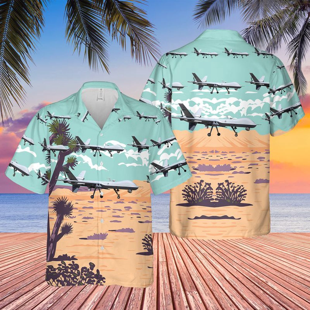Air Force Hawaiian Shirt, US Air Force 42nd Attack Squadron General Atomics MQ-9 Reaper Hawaiian Shirt, Air Force Aloha Shirt