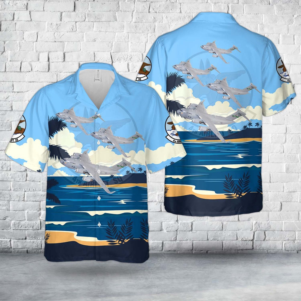Air Force Hawaiian Shirt, US Air Force 4th Airlift Squadron Boeing C-17 Globemaster III Hawaiian Shirt, Air Force Aloha Shirt
