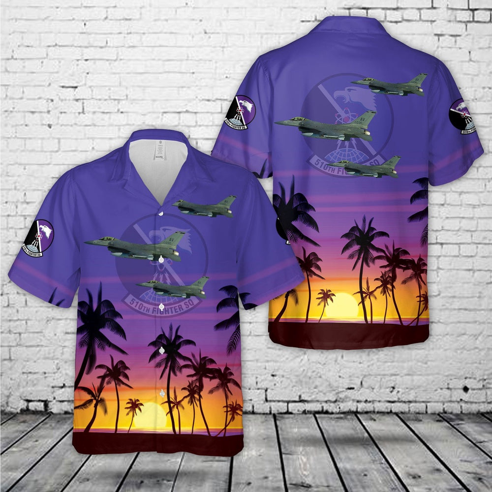 Air Force Hawaiian Shirt, US Air Force 510th Fighter Squadron F-16C Hawaiian Shirt, Air Force Aloha Shirt