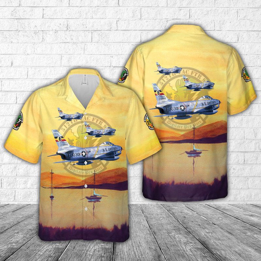 Air Force Hawaiian Shirt, US Air Force 512th Fighter Squadron F-86D Sabre Hawaiian Shirt, Air Force Aloha Shirt