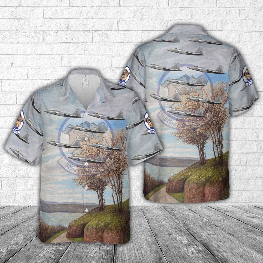 Air Force Hawaiian Shirt, US Air Force 525th Fighter Squadron F-22 Raptor 10-4195 Hawaiian Shirt, Air Force Aloha Shirt