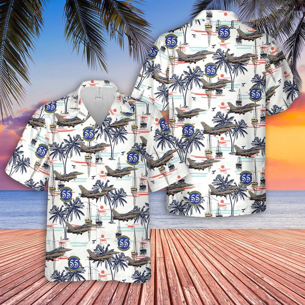 Air Force Hawaiian Shirt, US Air Force 55th Fighter Squadron F-16C Fighting Falcon Hawaiian Shirt, Air Force Aloha Shirt