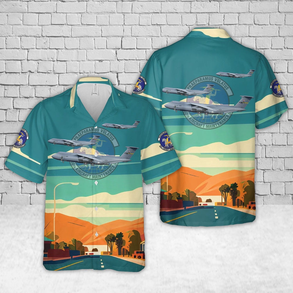 Air Force Hawaiian Shirt, US Air Force 60th Aircraft Maintenance Squadron (60 AMXS) C-5M Super Galaxy Hawaiian Shirt, Air Force Aloha Shirt