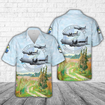 Air Force Hawaiian Shirt, US Air Force 61st Airlift Squadron Lockheed C-130J Hercules Hawaiian Shirt, Air Force Aloha Shirt