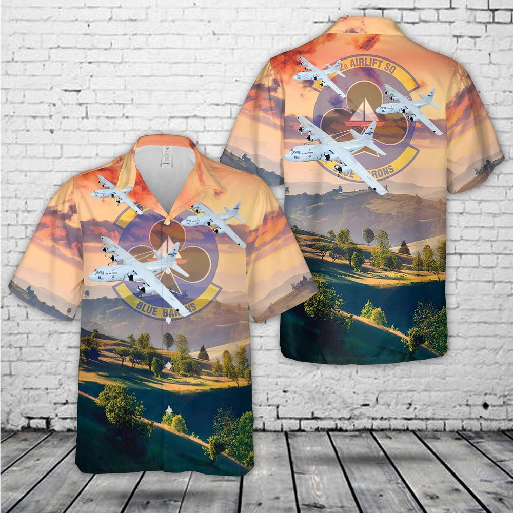 Air Force Hawaiian Shirt, US Air Force 62d Airlift Squadron Blue Barons Lockheed Martin C-130E Hawaiian Shirt, Air Force Aloha Shirt