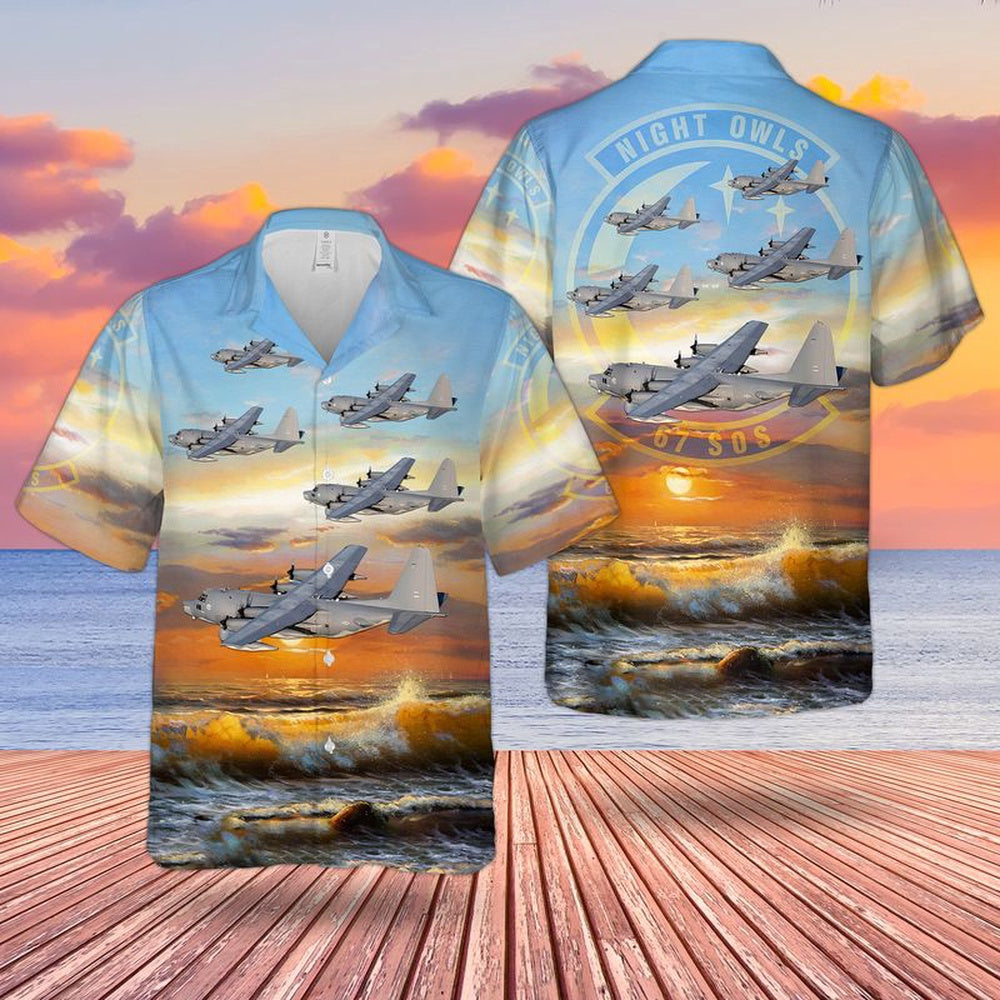 Air Force Hawaiian Shirt, US Air Force 67th Special Operations Squadron Lockheed MC-130P Combat Shadow Hawaiian Shirt, Air Force Aloha Shirt