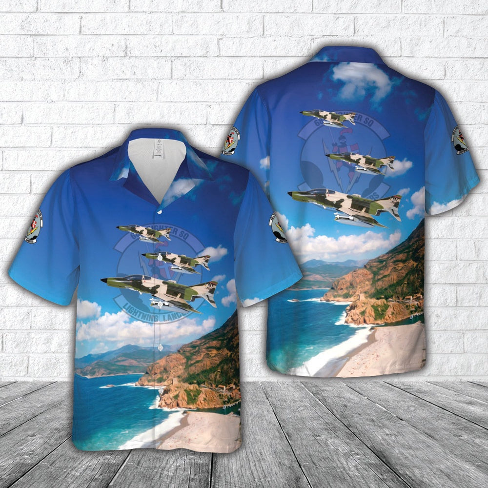 Air Force Hawaiian Shirt, US Air Force 68th Fighter Squadron Lightning Lancers F-4E Hawaiian Shirt, Air Force Aloha Shirt