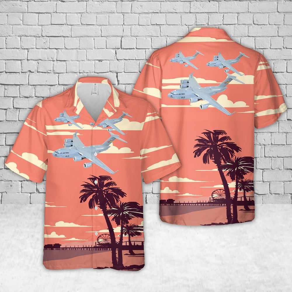 Air Force Hawaiian Shirt, US Air Force 729th Airlift Squadron C-17 Globemaster III Hawaiian Shirt, Air Force Aloha Shirt